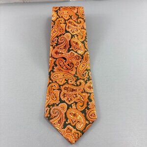 May Co Black / Orange Paisley Men's Tie 4" x 57" Vintage